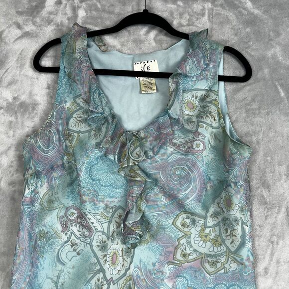 Vintage Ice Top Women Y2K 100% Silk Ruffle Blouse Beaded Fairy Large - Picture 3 of 8
